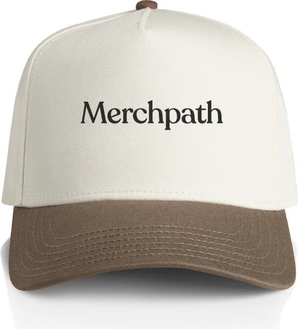 Natural and walnut cap, blank then with the Merchpath logo